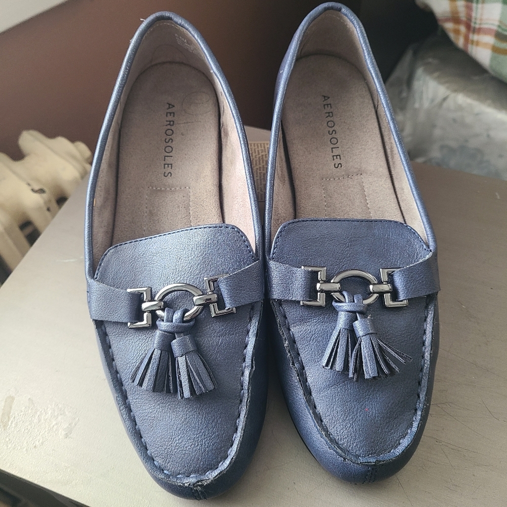 Aerosoles Loafers Women's Shoes Grey Suede Flats Deanna Tassle Slip Ons Size 6.5